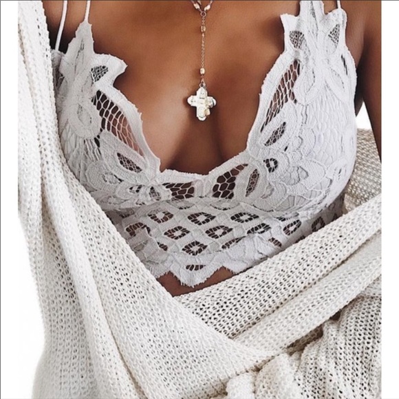 Other - Lace Bralette Floral Mesh Strappy BLACK